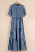 Casual Daydreamer Henley Neck Tiered Ruffle Flowy Long Maxi Dress